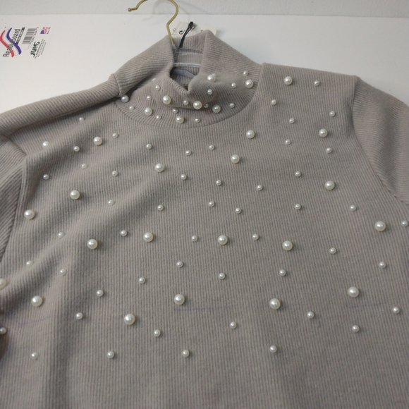 ZARA gray pearl long sleeve turtle neck sz L - Picture 7 of 9